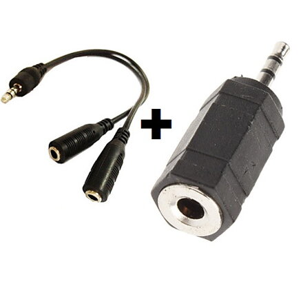 Audio kábel 3.5mm Jack samec na 2x 3.5mm samica + 2.5mm redukcie